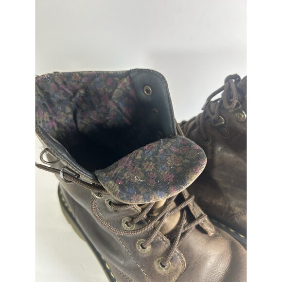 Dr Doc Martens Floral Fold Over Distressed Ankle Combat Boots Brown - Picture 3 of 8